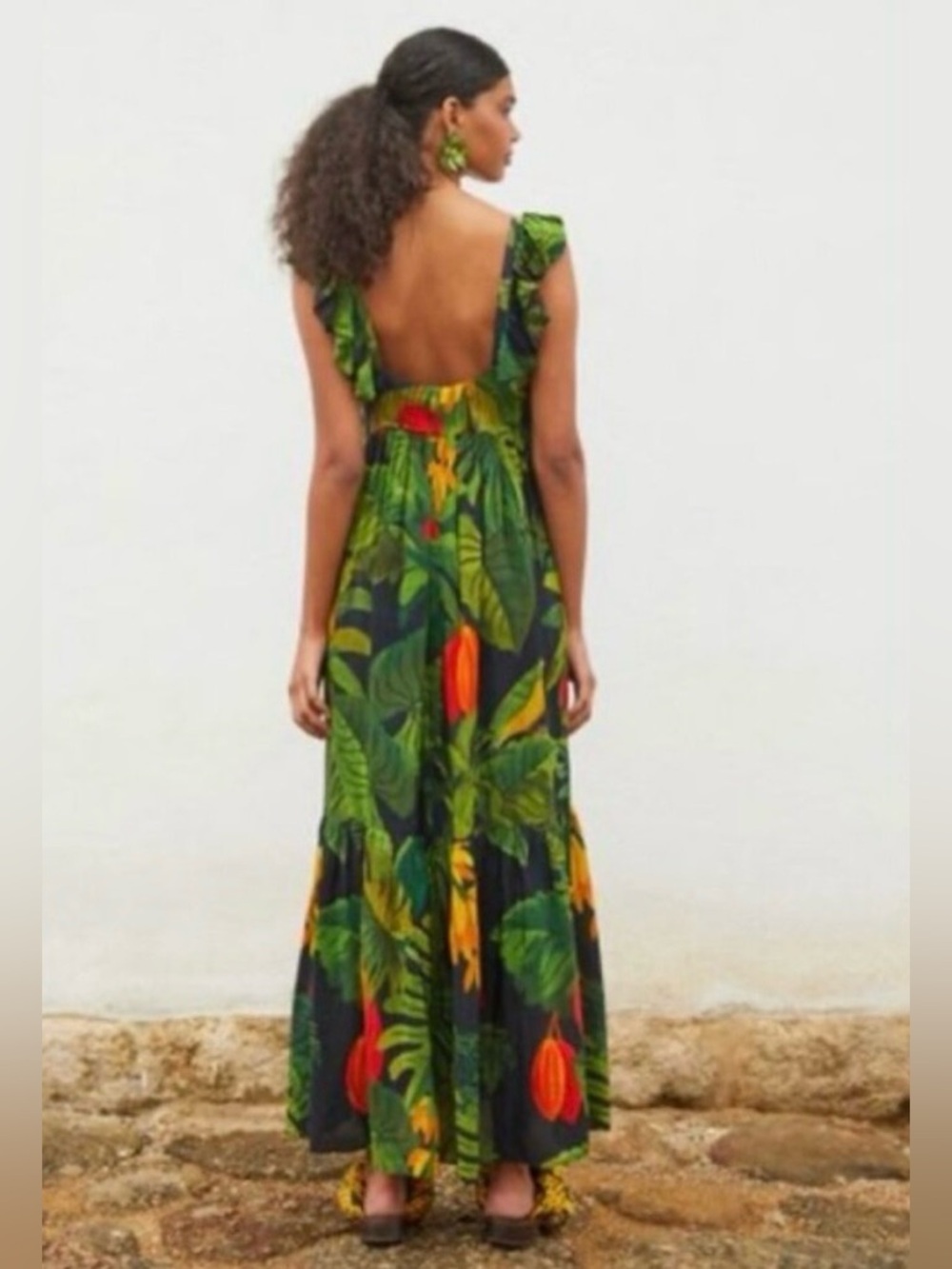 FARM Rio Black Maxi Dress with Green & Red Tropical Leaves - Picture 2 of 10